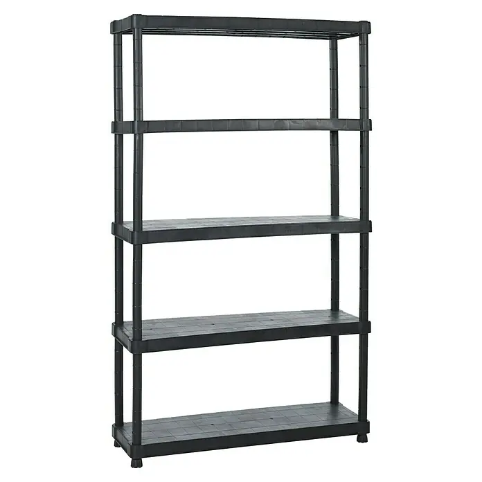 Keter Lineair kunststof kast, laag, lichtgrijs/zwart/blauw, 68 x 39 x 90 cm