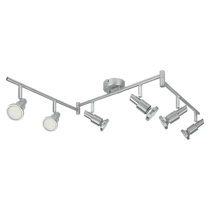 Osram LED-Deckenstrahler - 15,6 W, L x B x H: 1.190 x 80 x 170 mm, Nickel matt, Warmweiß, 6 Stk. - Silberne Deckenleuchte mit sechs verstellbaren Strahlern für flexible Beleuchtung und modernes Design.
