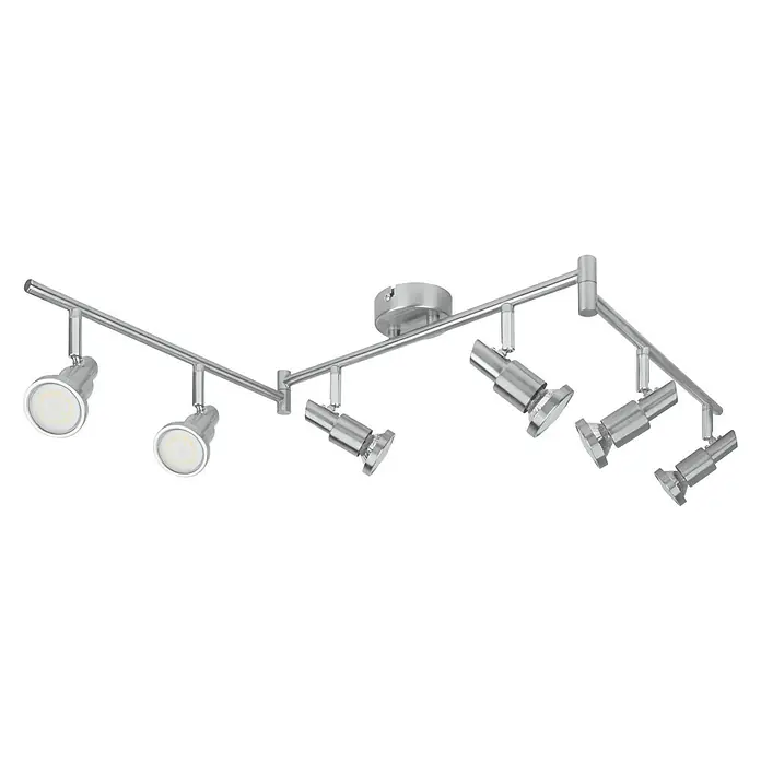 Ledvance LED-Deckenstrahler15,6 W, L x B x H: 1.190 x 80 x 170 mm, Nickel matt, Warmweiß, 6 Stk. - Silberne Deckenleuchte mit sechs verstellbaren Strahlern für flexible Beleuchtung und modernes Design.
