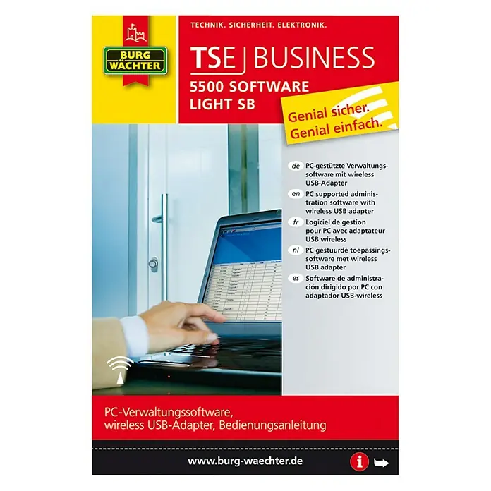 Burg-Wächter Software TSE 5500 LIGHT - Específico para: Sistema de cierre TSE - Imagen del producto del software TSE Business 5500 Software Light SB, un software de administración de PC con adaptador USB inalámbrico.