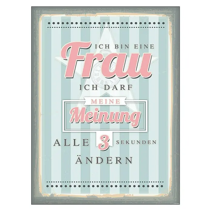 ProArt Type Hype Decopanel - Ich bin eine Frau ich darf ..., B x H: 30 x 40 cm - Witziges Vintage-Schild mit der Aufschrift "Ich bin eine Frau, ich darf meine Meinung alle 3 Sekunden ändern".