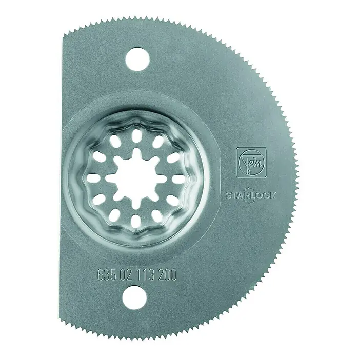 Fein Starlock Disco de sierra segmentado - Diámetro: 85 mm, HCS - Hoja de sierra circular de metal de Fein Starlock, una herramienta para cortes precisos en metal, con un borde dentado y orificios de montaje.