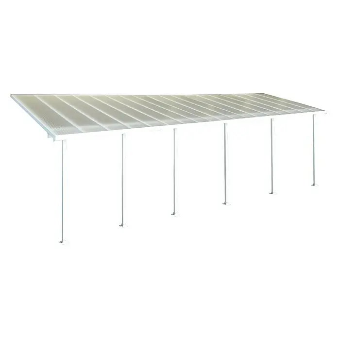 Solid Elements Terrassenüberdachung Martina - B x T: 1.092 x 300 cm, Verkehrsweiß, Polycarbonat, Transparent - Das Bild zeigt ein weißes Carport mit einem transparenten Dach, das auf mehreren Stützen ruht. Optimaler Schutz für Ihr Fahrzeug vor Witterungseinflüssen.