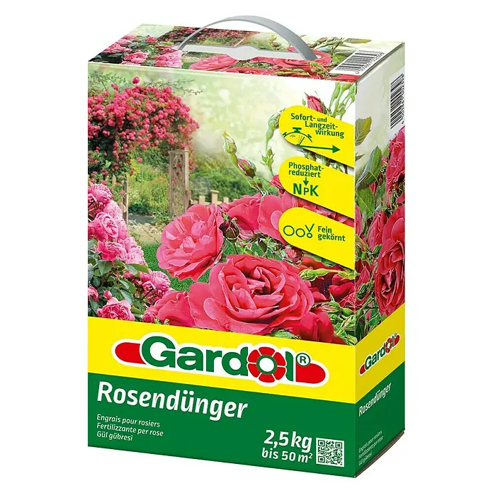 Gardol Rosendünger - 2,5 kg, Max. Anwendungsfläche: 50 m² - Packung Gardol Rosendünger, 2,5 kg für bis zu 50 m², mit Sofort- und Langzeitwirkung, ideal für gesunde Rosen und üppige Blüten.