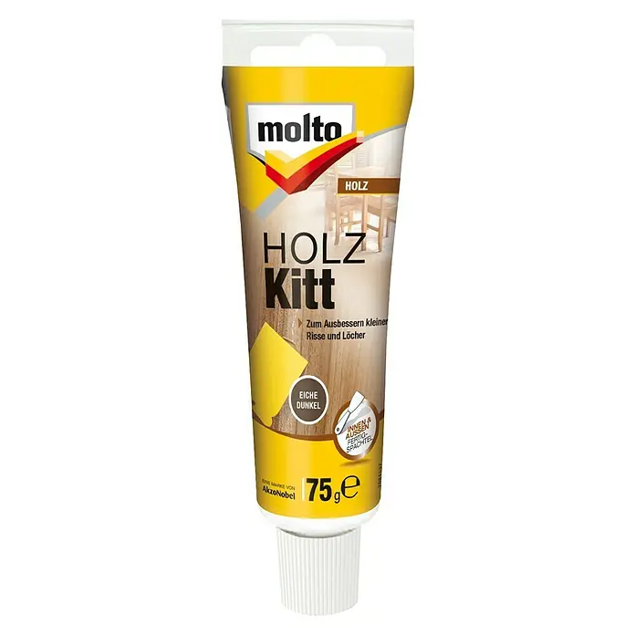 Molto HolzkittEiche Dunkel, 50 ml - Tube Molto Holzkitt Eiche dunkel, geeignet zur Ausbesserung kleiner Risse und Löcher im Holz. Inhalt: 75g.