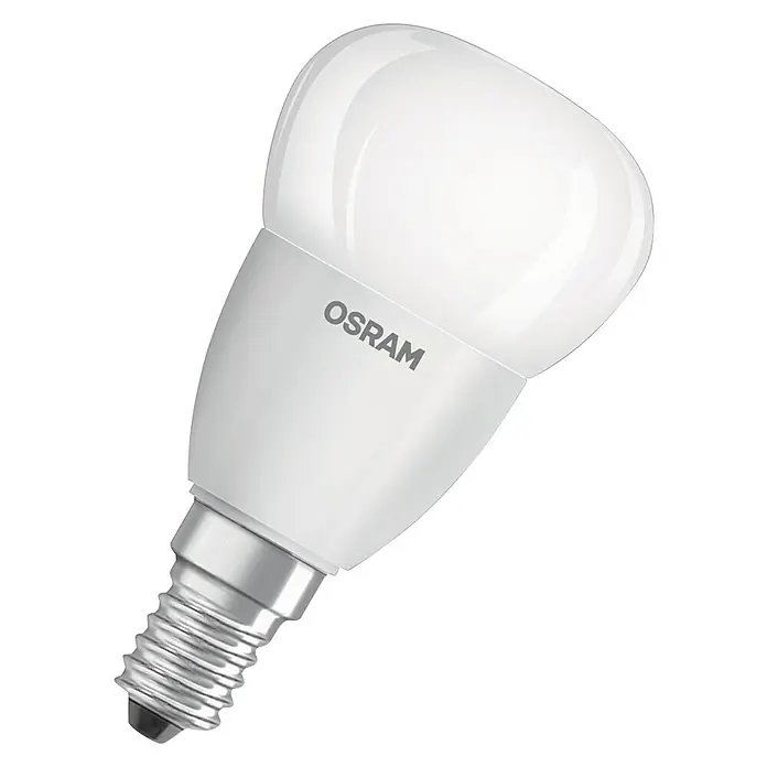 Osram LED-Lampe Tropfenform E14 matt - E14, Nicht Dimmbar, Kaltweiß, 470 lm, 5 W - Eine weiße LED-Lampe der Marke Osram mit einem E14 Sockel, die ein helles und effizientes Licht für den Innenbereich bietet.