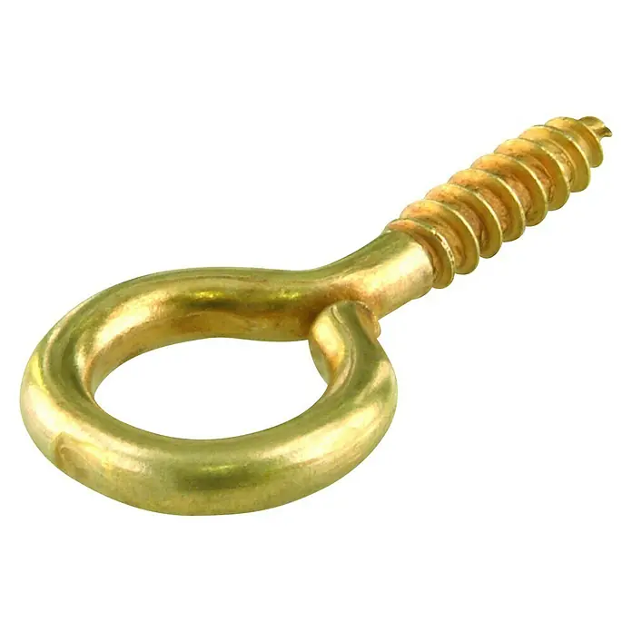 Stabilit RingschraubeØ x L: 8 x 20 mm, Messing, Blank, 6 Stk. - Nahaufnahme eines goldenen Ringschraube, ein vielseitiges Befestigungselement für verschiedene Aufhänge- und Sicherungsanwendungen.