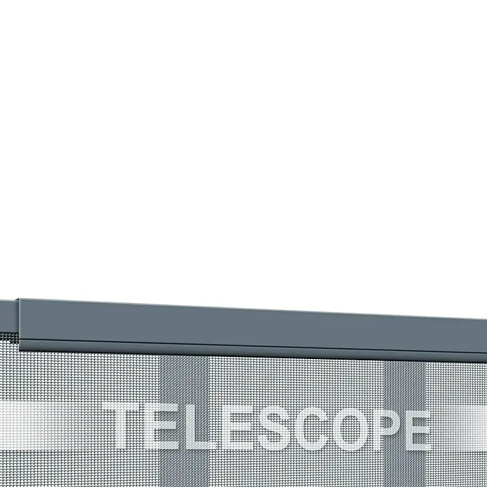 Schellenberg Cortina con protección contra insectos - An x Al: 70 x 220 cm, Montaje de la mosquitera: Pegado - Primer plano de una persiana enrollable con la palabra "TELESCOPE" impresa, mostrando un diseño moderno y funcional.