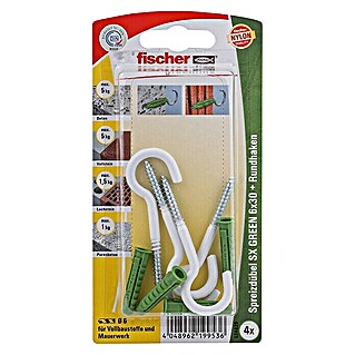 Fischer Spreizdübel-Set SX Green RH K (Durchmesser Dübel: 6 mm, Länge Dübel: 30 mm, 4 Stk., Mit Haken)