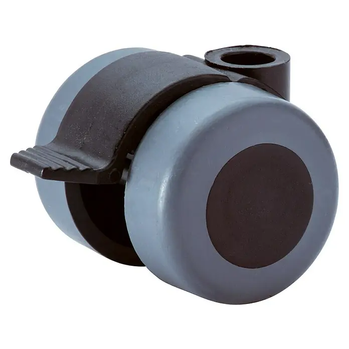Stabilit Parkett-Containerrolle - Durchmesser Rollen: 35 mm, Traglast: 70 kg, Gleitlager, Mit Rückenloch und Feststeller, Durchmesser Rückenloch: 8 mm - Diagonale Ansicht