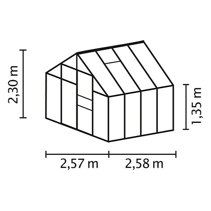 Vitavia Gewächshaus (2,58 x 2,57 x 2,3 m, Farbe: Aluminium, Einscheibensicherheitsglas (ESG), 3 mm)