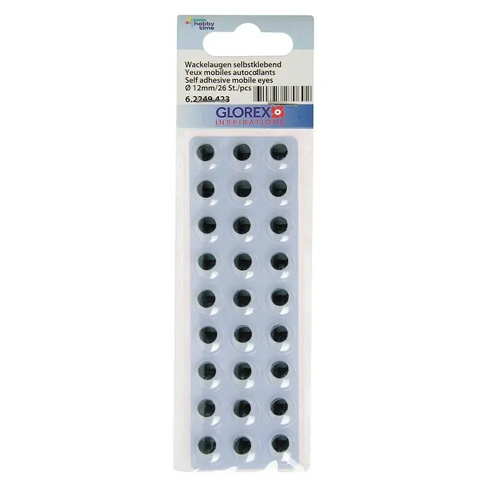 Glorex Wackelaugen - Durchmesser: 12 mm, Weiß - Packung Glorex Wackelaugen, selbstklebend, 12mm Durchmesser, 26 Stück. Ideal für Bastelarbeiten und kreative Projekte.