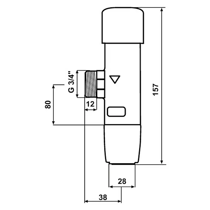 Grifo de descarga fluxor para inodoro 1000 Eco - Latón - Diagrama de un producto de fontanería con medidas, que detalla las dimensiones del producto.
