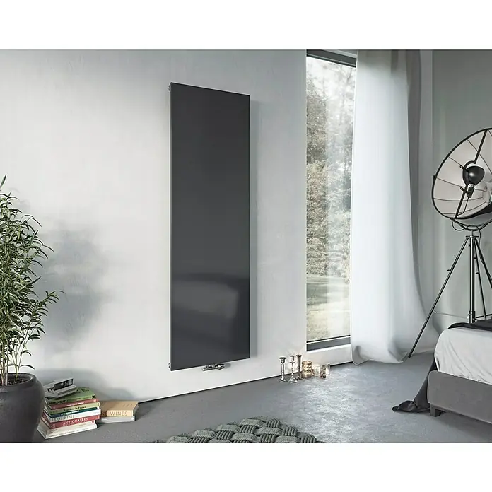 Ximax Raumheizkörper P1 Plan - B x H: 595 x 1.800 mm, Wärmeleistung bei Vorlauftemperatur von 75 °C (D: 50): 893 W, Anthrazit - Elegantes, graues Paneelheizkörper-Design. Ideal für moderne Wohnräume. Die Heizung ist effizient und optisch ansprechend.