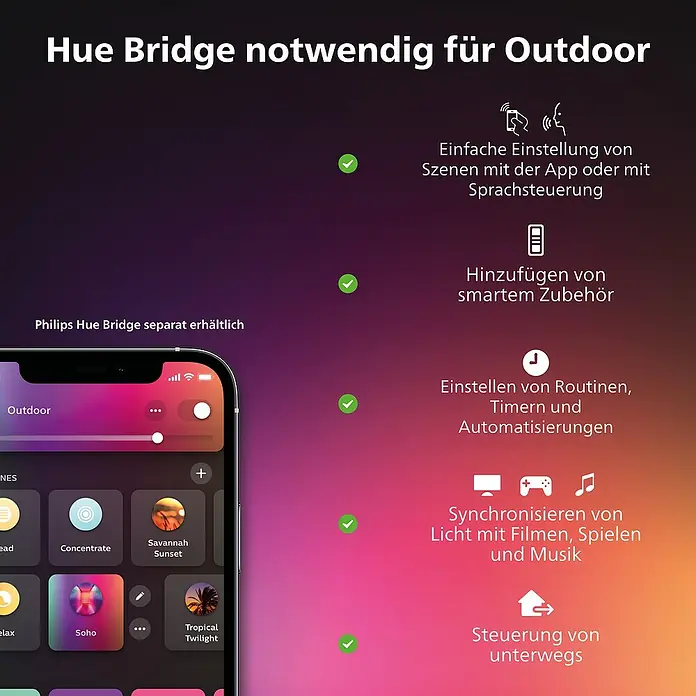 Philips Hue LED-Außenwandleuchte White & Color Ambiance Resonate Downward - 8 W, 9,5 x 12 x 12 cm, Schwarz, IP44 - Hue Bridge erforderlich für den Außenbereich. Steuerung und Synchronisierung mit der Philips Hue App.