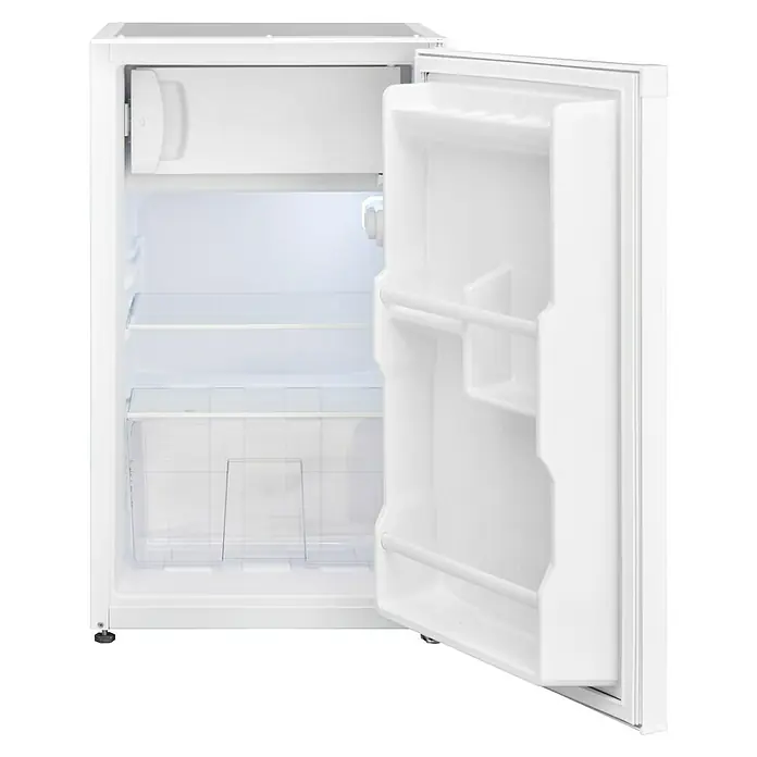 Respekta Miniküche Levin - 130 cm, Weiß, Mit Glaskeramikkochfeld - Offener, leerer, weißer Kühlschrank mit Regalen und Fächern. Ideal zur Lagerung von Lebensmitteln und Getränken.