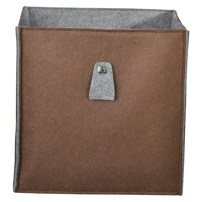 Phönix Atlanta Aufbewahrungsbox - L x B x H: 34 x 34 x 34 cm, Textil, Mocca/Grau - Braune Aufbewahrungsbox aus Filz mit grauem Rand und Verschlusslasche für eine stilvolle und praktische Aufbewahrungslösung.