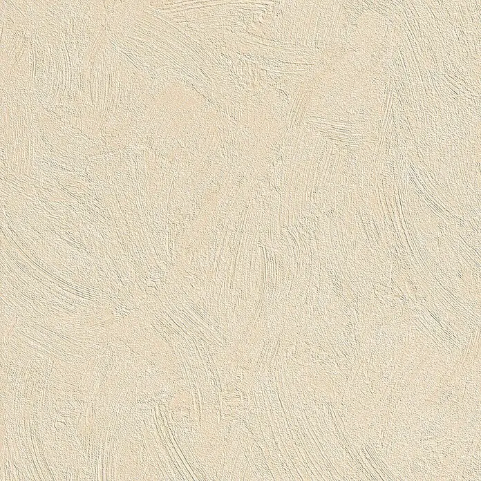 Rasch Vliestapete Putzstruktur - Creme, Uni, 10,05 x 0,53 m, Spachtelstruktur - Nahaufnahme einer beigen Tapete mit Textur, die eine warme und einladende Atmosphäre schafft. Perfekt für Wohn- und Geschäftsräume.