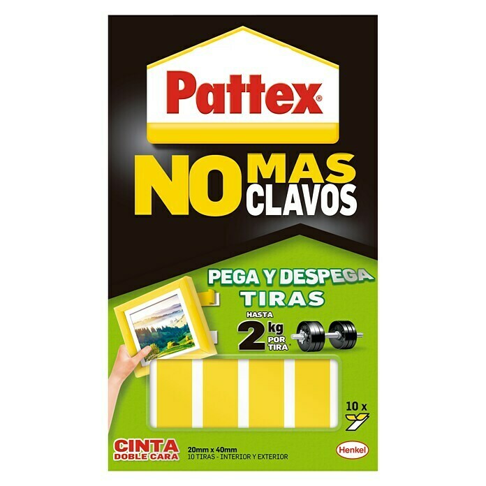 Pattex Cinta adhesiva de dos caras No más clavos Tiras (Amarillo, 40 x 20  mm)
