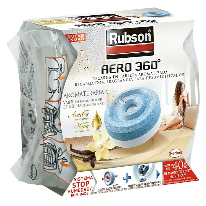 Rubson Tableta para el deshumidificador Aero 360º vainilla - 450 g - Recambio para deshumidificador Rubson AERO 360° con aroma de vainilla para un ambiente agradable y reducción de humedad.