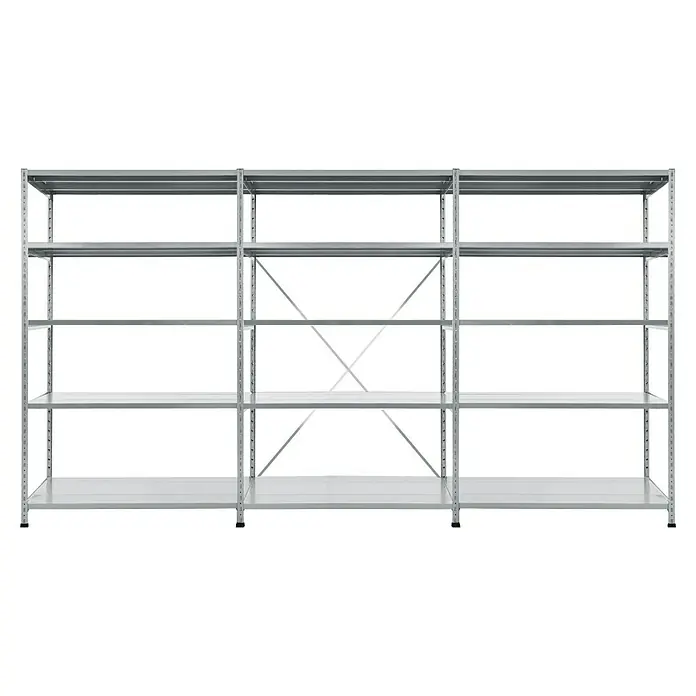 Scholz Metallregal SE - Höhe: 192 cm, B x T: 307 x 30 cm, Traglast pro Boden: 100 kg, Anzahl Böden: 5 Stk., Stecken, Silber - Dreiteiliges Regal mit Regalböden zur Aufbewahrung. Ideal für Garage, Lager oder Keller, robust & stabil.