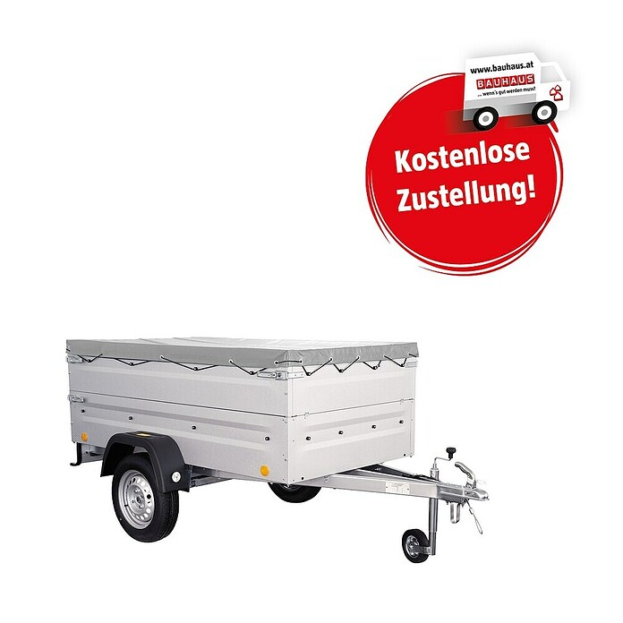 Anhänger Tieflader TL-EU3 Set mit Aufsatzwände und Flachplane (Nutzlast: 585 kg, Kasteninnenmaß: 243,5 x 123,5 x 34,5 cm, Ungebremst) | BAUHAUS