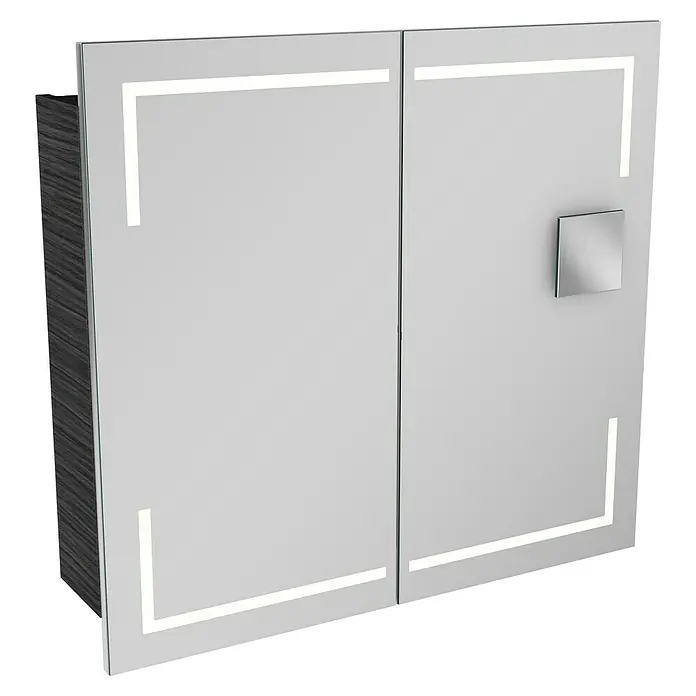 Camargue Stella LED-Spiegelschrank - B x H: 80 x 73,7 cm, Holz, Dark Oak, Mit Beleuchtung, Kantenausführung Tür: Eckig - Ein moderner Spiegelschrank mit LED-Beleuchtung und einem quadratischen Griff für stilvolle Badezimmer. Praktisch und elegant.