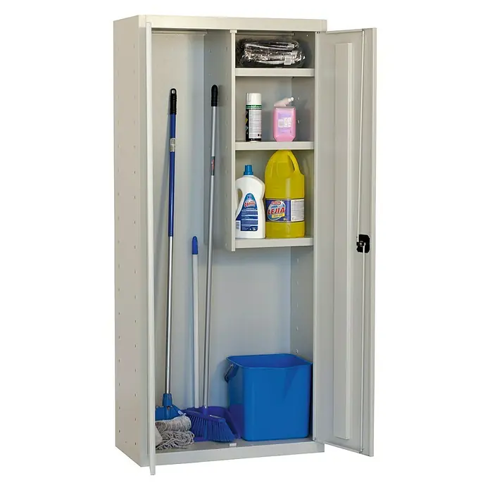 Simonrack Simonlocker Armario multiusos metálico Cabinet - L x An x Al: 40 x 80 x 180 cm, Gris, Número de puertas: 2 ud., Completamente montado - El armario de limpieza ofrece espacio para utensilios como cubos, mopas y productos de limpieza. Perfecto para el orden en cuartos de servicio.