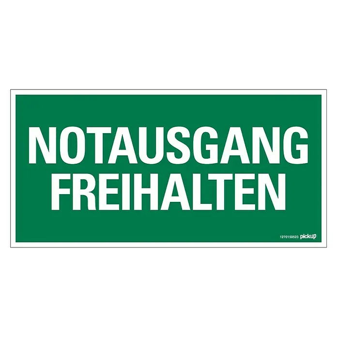 Pickup Fluchtwegschild - Motiv: Notausgang freihalten, L x B: 30 x 15 cm - Schild „Notausgang freihalten“ mit weißer Schrift auf grünem Hintergrund. Wichtig für die Sicherheit im Notfall.