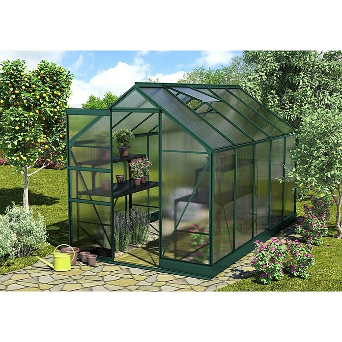 Vitavia Gewächshaus (3,23 x 1,95 x 2,07 m, Glasstärke: 4 mm, Polycarbonat, Smaragd)