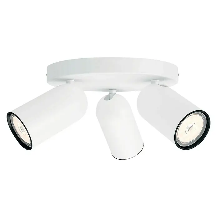 Philips Regleta Pongee - 5,5 W, L x An x Al: 22,4 x 22,4 x 8,2 cm, Blanco, GU10, 3 ud. - Lámpara de techo blanca con tres focos. Los focos son ajustables y proporcionan una iluminación enfocada en la habitación.