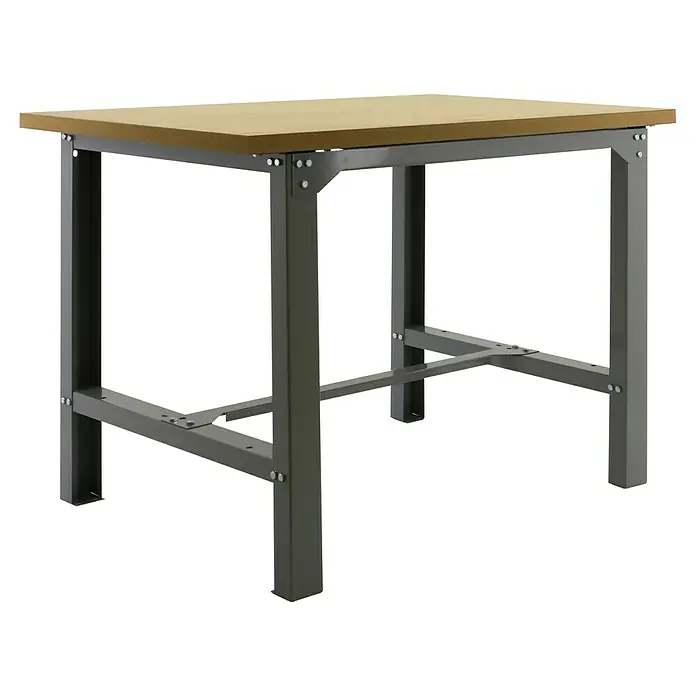Simonrack Simonwork Werkbank BT-6 Plywood 1200 - L x B: 120 x 75 cm, Arbeitshöhe: 86,5 cm, Belastbarkeit: 600 kg, Grau - Eine robuste Werkbank mit einer Holzplatte und einem stabilen Metallgestell, ideal für Werkstätten und Hobbyräume.