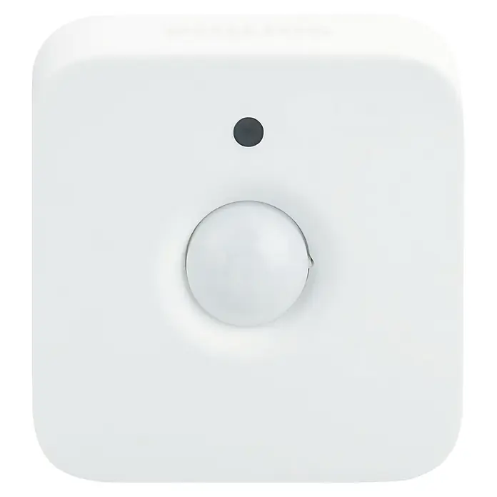 Philips Hue Sensor de movimiento - Blanco, L x An x Al: 2 x 5,5 x 5,5 cm - Sensor de movimiento cuadrado blanco con esquinas redondeadas y un pequeño punto negro en la superficie.