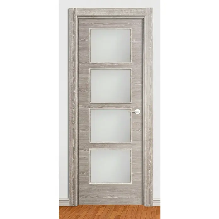 Solid Elements Puerta acristalada Finland - 72,5 x 203 cm, Izquierda, Roble oscuro - Elegante puerta interior con cuatro paneles de vidrio esmerilado y una manija moderna. La puerta está hecha de madera clara, apta para cualquier interior.
