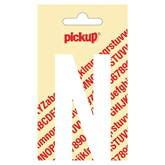 Pickup Aufkleber - Motiv: N, Weiß, Höhe: 90 mm - Aufkleberbogen "N" von Pickup mit roten Buchstaben und Zahlen auf beigem Hintergrund. Ideal zum Beschriften und Dekorieren.