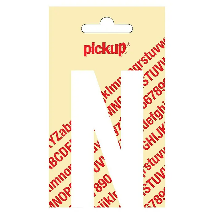 Pickup AufkleberMotiv: N, Weiß, Höhe: 90 mm - Aufkleberbogen "N" von Pickup mit roten Buchstaben und Zahlen auf beigem Hintergrund. Ideal zum Beschriften und Dekorieren.