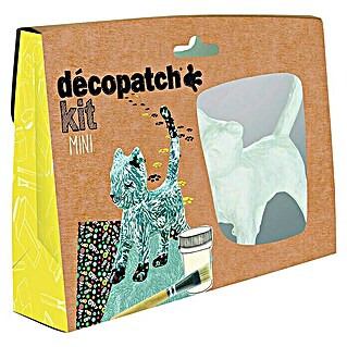Décopatch Pieza decorativa mini Kit Gato (Material: Cartón, Pieza gato, 2 modelos diferentes de papel décopatch (1 hoja/modelo), barniz cola Décopatch y pincel)