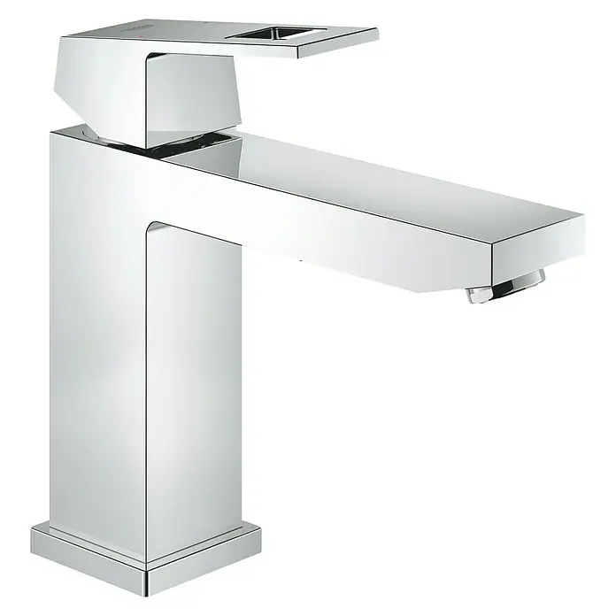 Grohe Eurocube Waschtischarmatur M-Size - Ohne Zugstange, Chrom, Glänzend - Glänzender, moderner Wasserhahn mit eckigem Design für Badezimmer und Küche. Zeitlose Eleganz für jedes Waschbecken.
