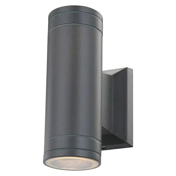 Globo Aplique exterior LED Gantar - 10 W, Gris, IP44, 6,5 x 15,5 cm - Aplique de pared LED gris moderno para exteriores, diseño cilíndrico con luz blanca cálida para iluminación ambiental.