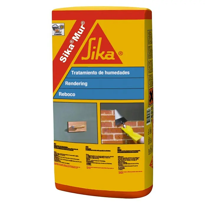 Sika Mortero de cemento SikaMur - 25 kg, Gris - Imagen de un envase de producto SikaMur® Tratamiento de humedades para la protección contra la humedad y renovación de la mampostería.