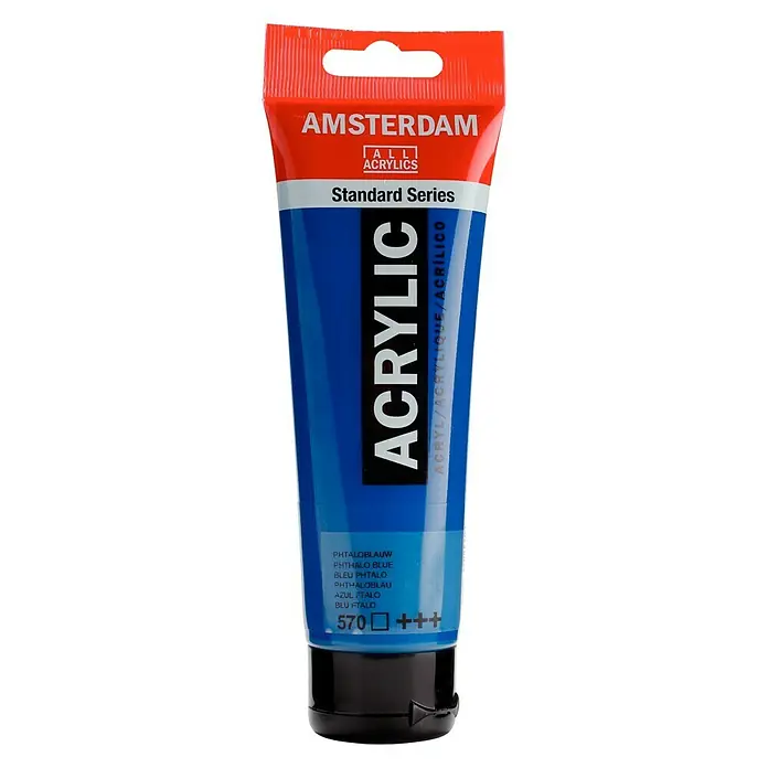 Talens Amsterdam Pintura acrílica Standard - Azul ftalo, 120 ml, Tubo - Un tubo de pintura acrílica Amsterdam Standard Series en color Azul Ftal.