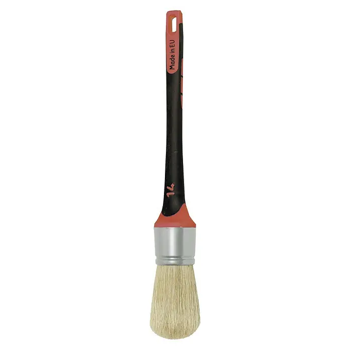 Brocha para albañilería 2-K roja Mixta Nº16 - Anchura cerdas: 30 mm, Tipo de cerdas: Mix de cerdas, Material empuñadura: Plástico - Pincel con mango negro y cerdas claras, ideal para aplicaciones de pintura precisas y trabajos de detalle fino. Calidad Made in EU.