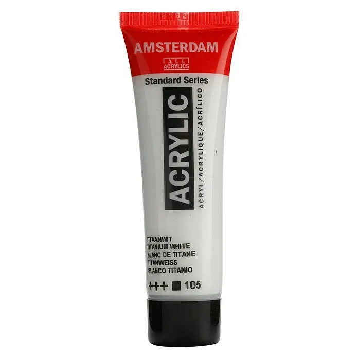 Talens Amsterdam Pintura acrílica Standard - Blanco titanio, 20 ml, Tubo - Tubo de pintura acrílica Amsterdam Standard Series en blanco titanio, ideal para artistas y aficionados.