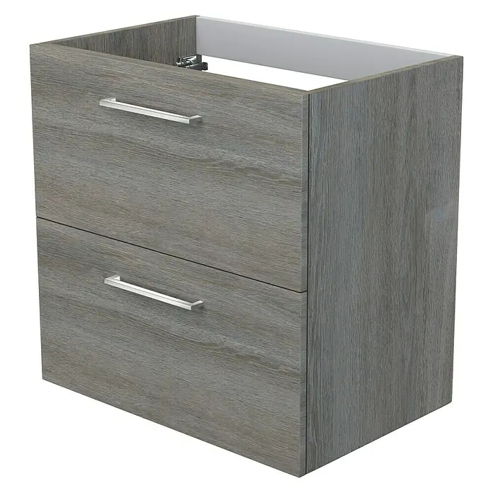 Camargue Espacio Waschtischunterschrank - 60 x 40 x 60 cm, 2 Schubkästen, Faro - Grauer Badezimmer-Waschtischunterschrank mit zwei Schubladen und silbernen Griffen für ein modernes Bad. Praktische Aufbewahrungslösung.