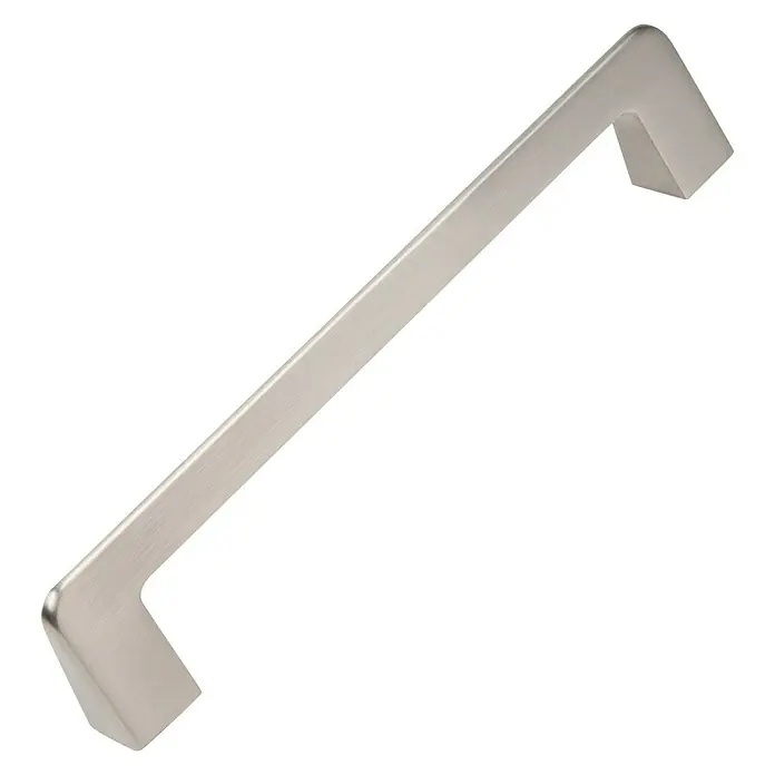 Nesu Tirador para muebles 894825 - L x An x Al: 14,2 x 1,5 x 3,2 cm, Acero, Acero inoxidable, Distancia entre orificios: 128 mm - Un tirador de armario moderno de color plateado con un diseño rectangular y un acabado cepillado, ideal para muebles contemporáneos.