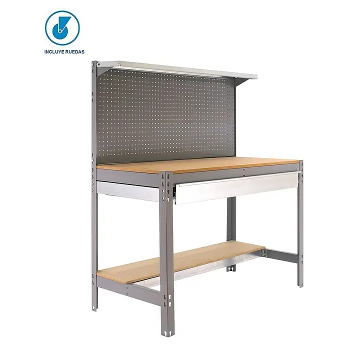 Simonrack Simonwork Banco de trabajo BT3 Box Mobile - L x An: 61 x 151 cm, Altura de trabajo: 144,5 cm, Carga soportada: 120 kg, Gris - Banco de trabajo con superficie y panel perforado para herramientas. Marco metálico robusto y espacio de almacenamiento.