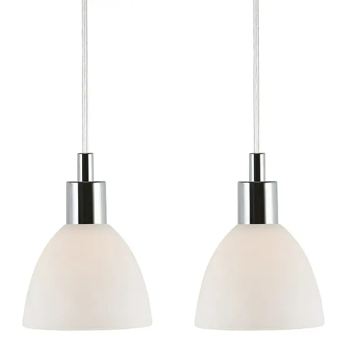 Nordlux Ray Lámpara colgante redonda - 80 W, Ø x Al: 12 x 16,5 cm, Blanco, E14 - Dos lámparas colgantes con pantalla de vidrio blanco y detalles cromados, creando un aspecto moderno y elegante.