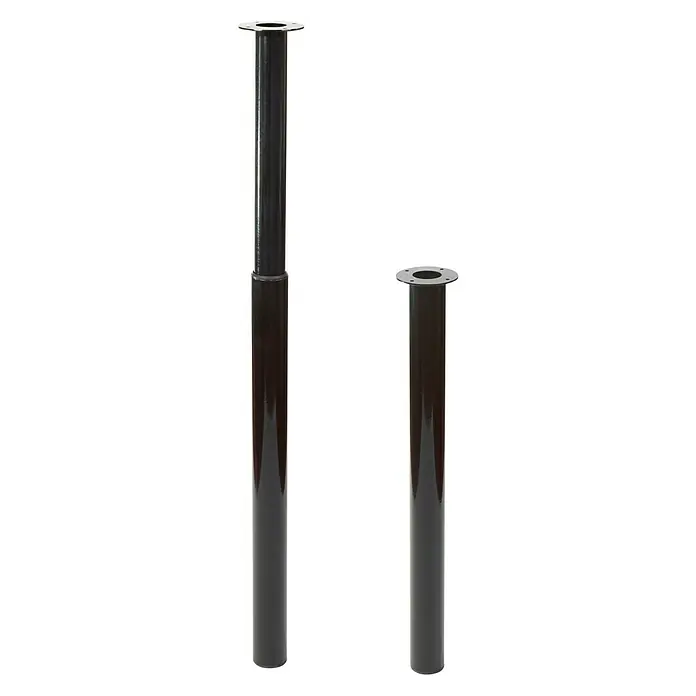 Rei Teleskop-Möbelfuß - Durchmesser: 6 cm, Höhenverstellung: 71 cm - 100 cm, Stahl, Schwarz - Zwei schwarze, glänzende Metalltischbeine mit Flansch zur Befestigung an der Tischplatte. Das linke Tischbein ist ausziehbar.