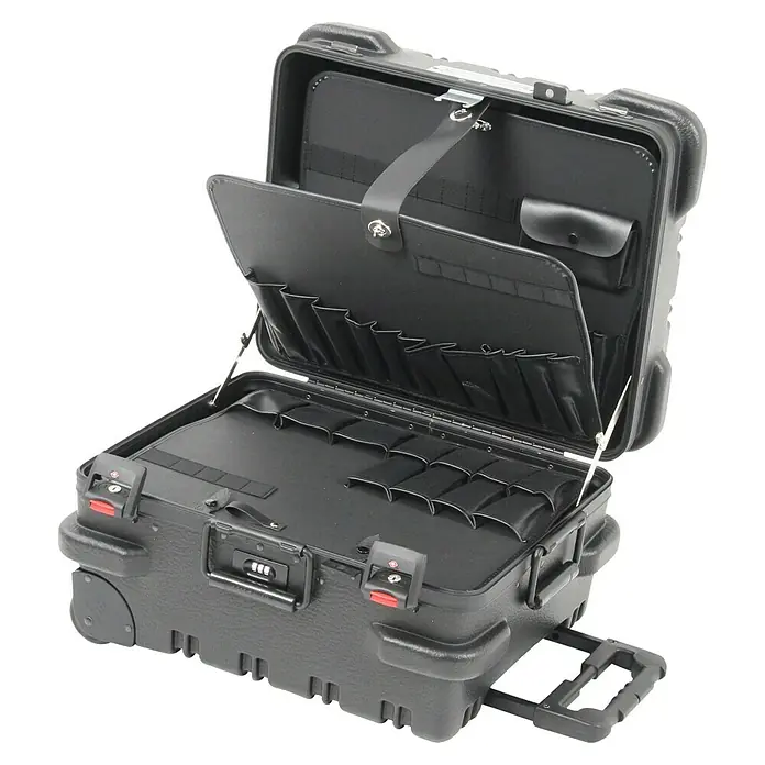 Hepco & Becker Werkzeugkoffer Chicago Case 5530 - L x B x H: 420 x 510 x 340 mm, High Density Polyethylen (HDPE) - Offener, schwarzer Rollwerkzeugkoffer mit Fächern, ideal für den Transport von Werkzeugen.