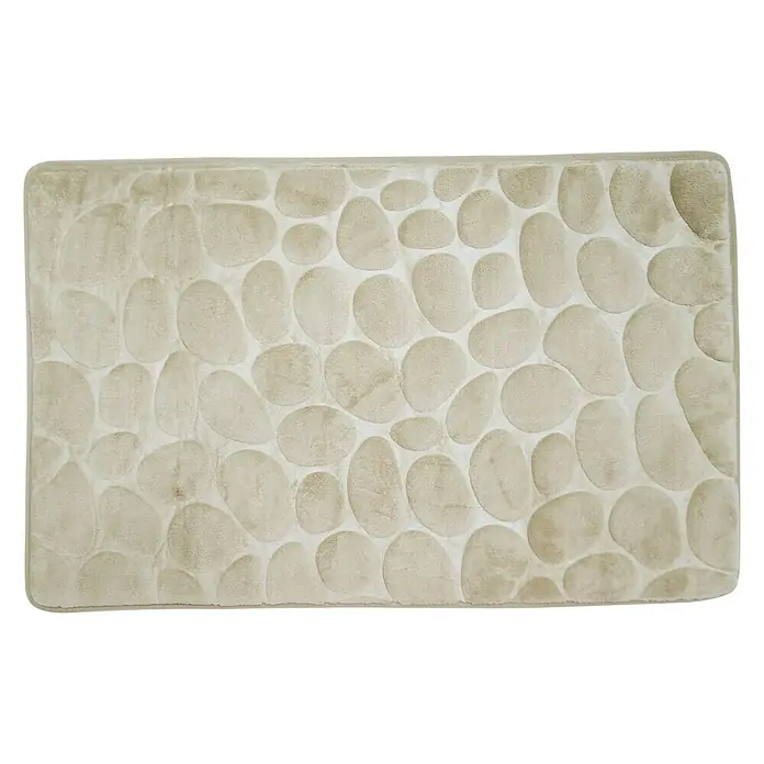MSV Alfombra de baño Piedras - 80 x 50 cm, Poliéster, Beige - Alfombra de baño rectangular con un estampado de guijarros beige, ideal para añadir estilo y comodidad a tu baño.